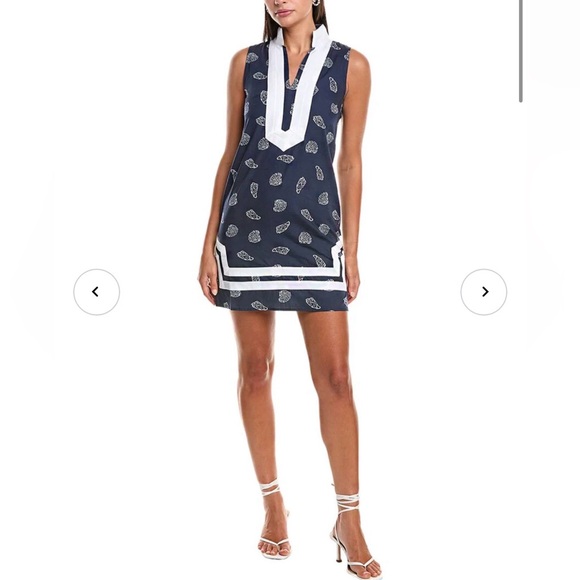 Sail to Sable Seashell Print Signature Mini Caftan Cotton Dress Mini Navy L NWT - Picture 4 of 13